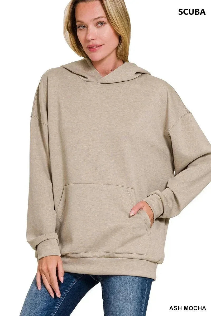 Zenana Oversized Scuba Hoodie with Kangaroo Pocket - VILLA FASHION